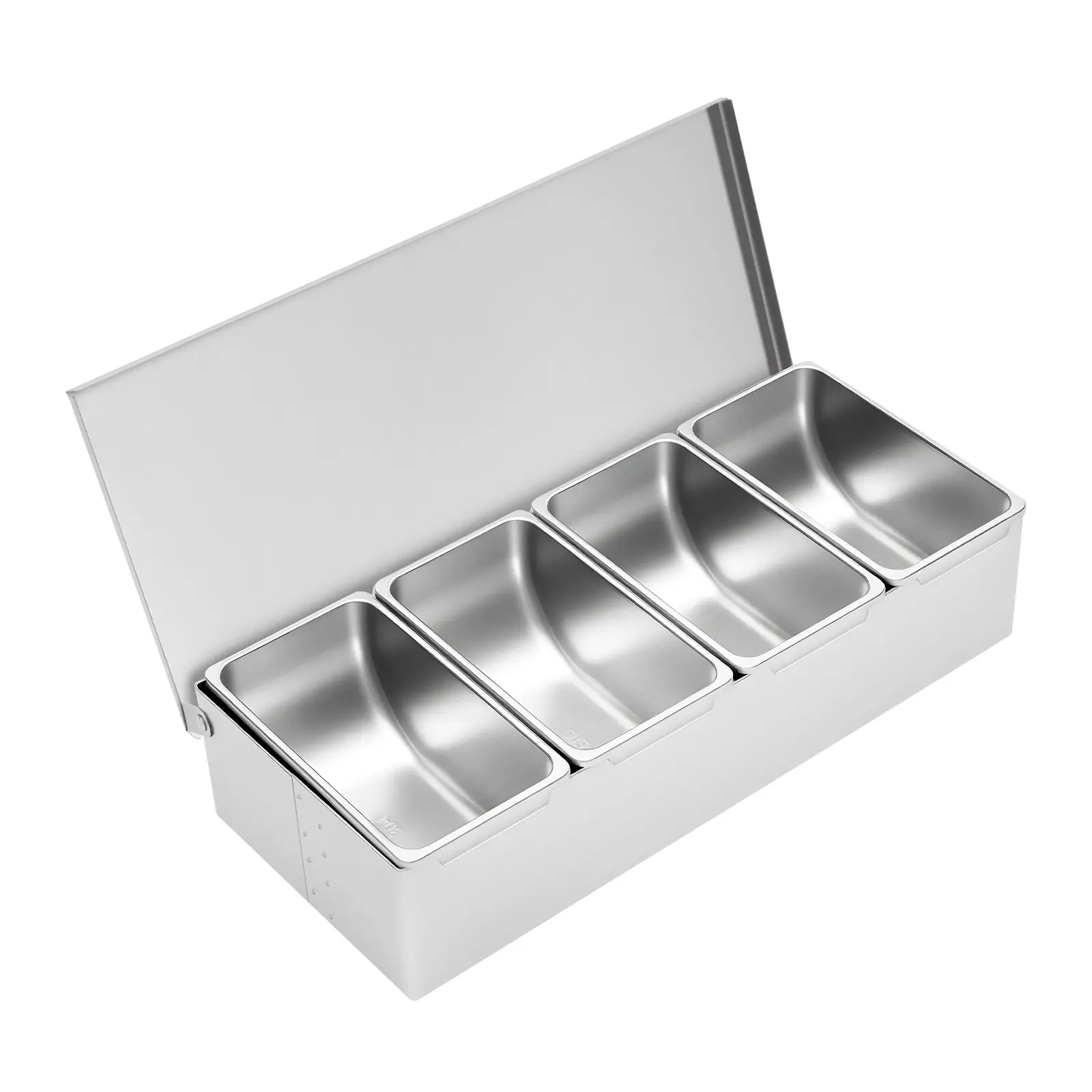 4 Slot Stainless Steel Condiment Caddy with Spoons Tabletop Serving Tray Dishwasher Safe for Restaurants Home Kitchen