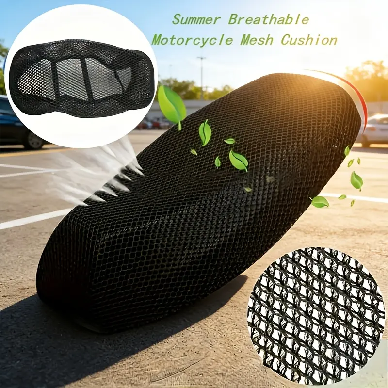 3D Mesh Motorcycle Seat Cushion, Summer Breathable Heat Insulation Seat Cover, Anti-Slip Cooling Pad for Motorcycle, Scooter, ATV & Moped, Seat Slipcover, Motorcycle Accessories