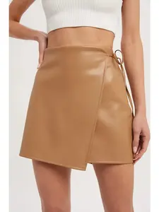 Taupe Vegan Leather Cross Over Skort