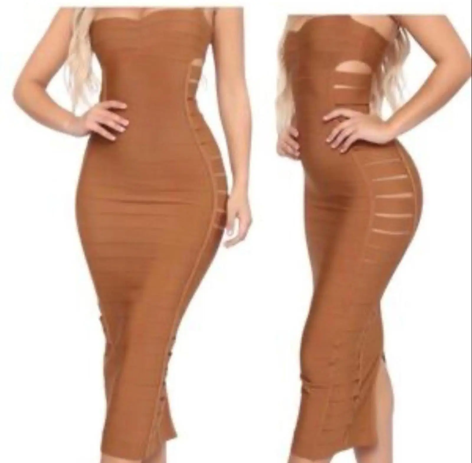 Fashion Nova Women's Long Fitted Bandage Bodycon Dress Size Large NWT