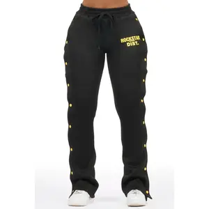 Kenniyah Black Snap Stacked Track Pant