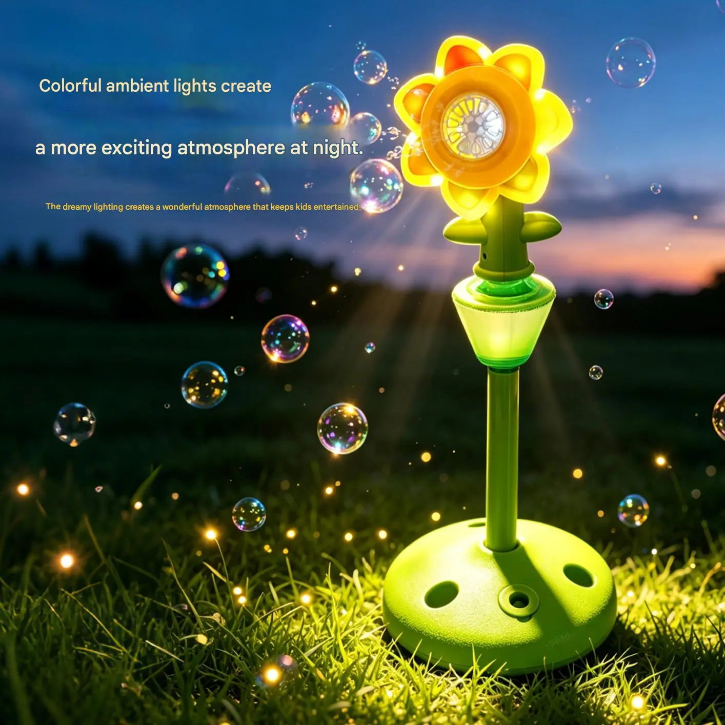 Automatic Flower Bubble Machine for Kid,Rechargeable Sun Flower Bubble Maker with Lights for Parties, 28in to 41in Adjustment Height Bubble Machine for Toddlers,Idea for Outdoor Wedding Birthday Gift