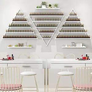 Wall-Mounted Nail Polish Rack, Set of 6 Triangular White Nail Polish Shelf Lipstick Perfume Cosmetic Display Shelf for Home Spa Nail Salon Shop Organiser