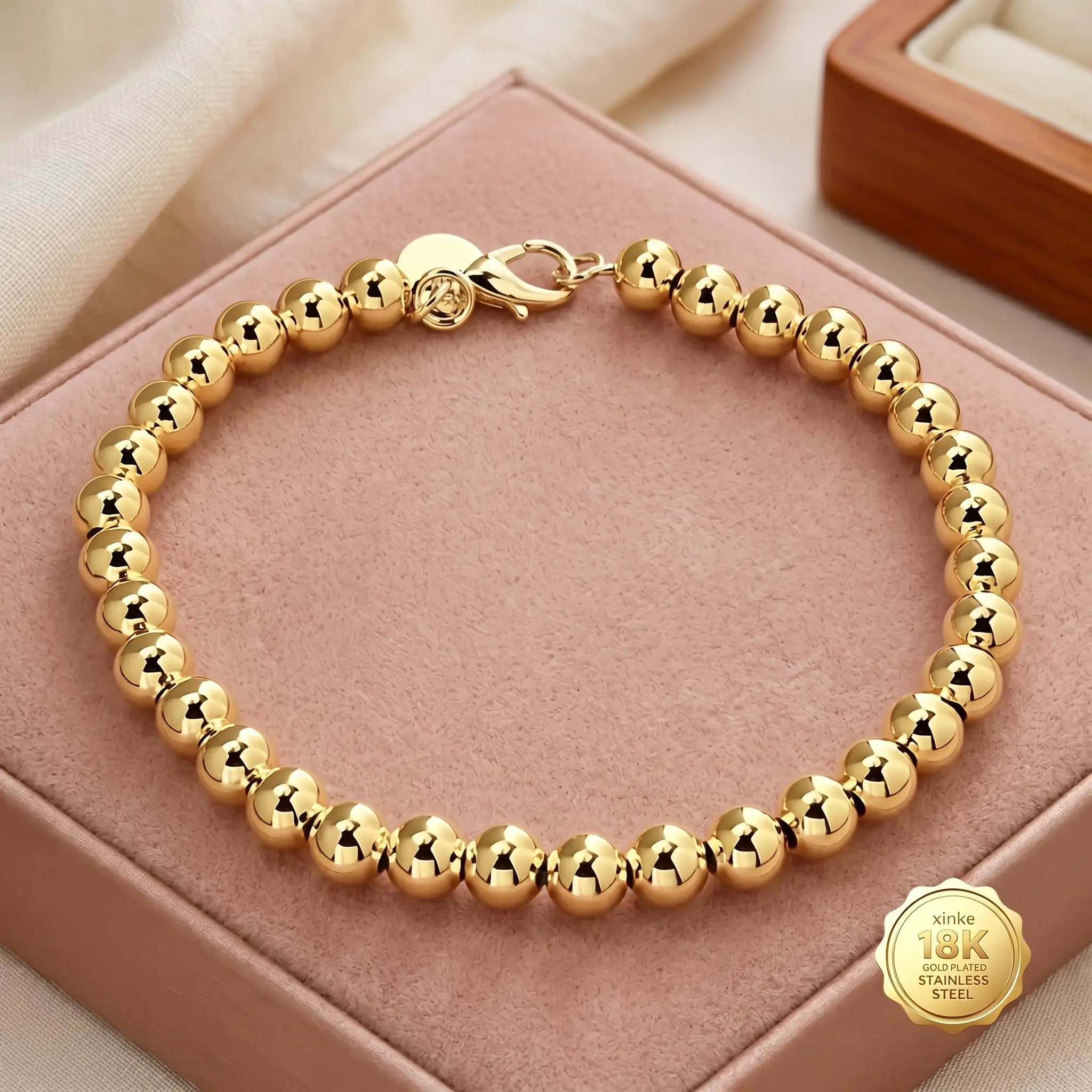 Unisex 18K Plated Luxury Costume Bracelet - 1pc, 6mm Fine Beads, Ideal for Weddings, Parties Charm