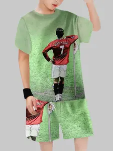 Manchester United C Ronaldo No.7 Boys Short Sleeve Set, Vintage Art Casual Two-Piece, Football Jersey