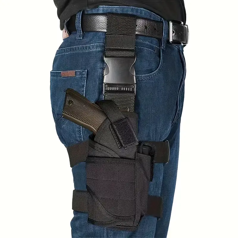 Right-Hand Tactical Nylon Thigh Holster with Magazine Pouch, Adjustable Velcro Straps, and a Quick-Release Clip for a Secure Custom Fit, Tactical Holster