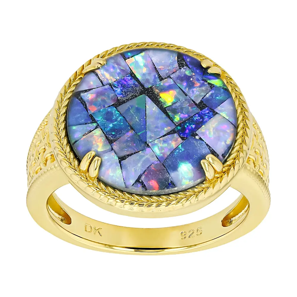 JTV Multicolor Mosaic Opal Triplet 18K Yellow Gold Over Sterling Silver Ring