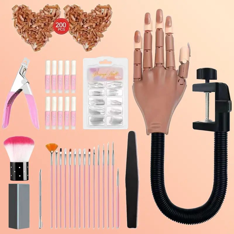 Practice Hands Kit for Acrylic Nail, Removable Nail Model Hands, Manicure Hands for Beginners to Practice, Comes with 200 Nails