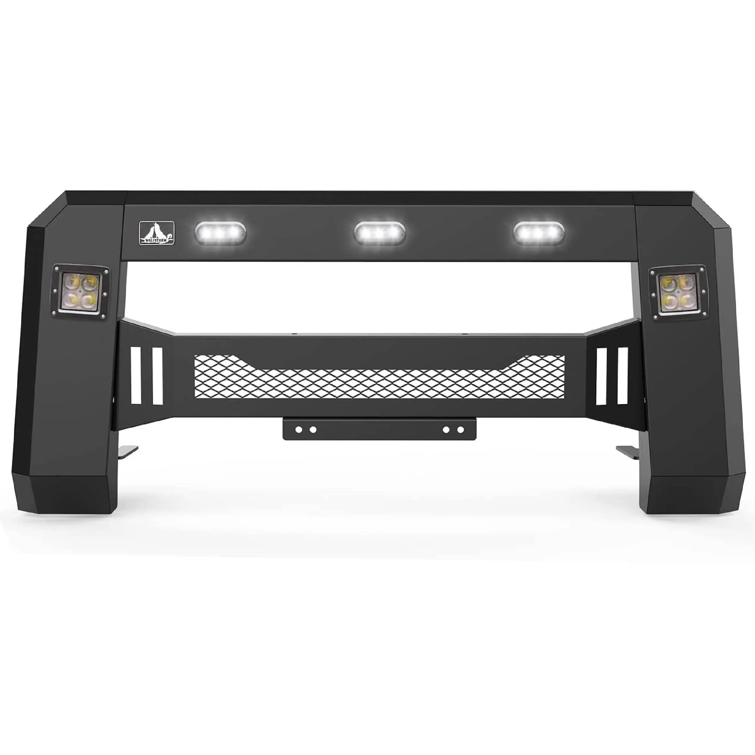 WOLFSTORM Front Bumper for 2018-2021 Ford F-150, Carbon Steel Coated, with 2 LED Lights & 3 Position Lights, 41.4 x 18.4 x 41.7 inches, Direct Bolt-On Installation, Includes Installation Video