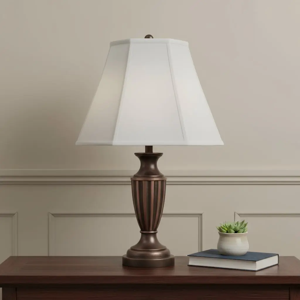 HomeRoots 654734 Piped Detail White Linen Empire Lamp Shade - 12.25x18x18 in, 9x18x13 in, Spider Attach, Diffuse Light, Indoor, for Living Room, Traditional Home Decor, Office