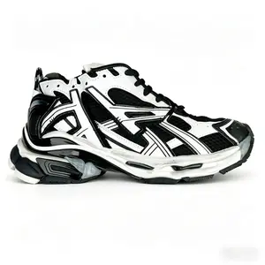Viral Black White Chunky Running Sneakers, Bold Techwear Street Style Shoes for Men & Women, Cushion Non-slip Breathable Athletic Footwear for All Occasions Do not buy if you mind vintage worn look