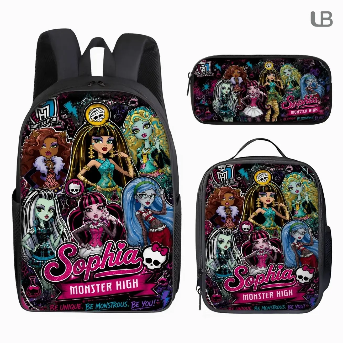 Custom Name All Fairytale Princess Squad Student Backpack Set | 3Pcs Schoolbag Insulated Lunch Bag Pencil Case | Personalized Back to School Gift for Girls