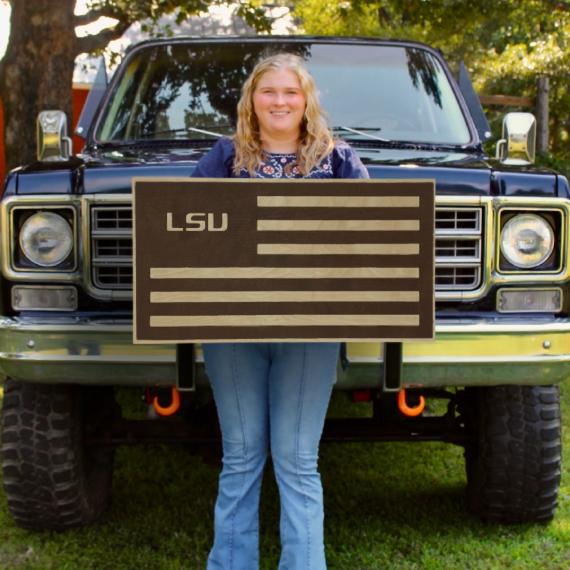 LSU Tigers Flag Wood LED Sign | Handcrafted, Officially Licensed, Made in USA