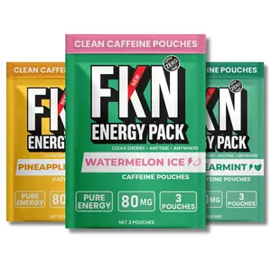 FKN Caffeine Energy Pouches (3-Pack) ️ 80MG Per Pouch | Sugar-Free Boost | Watermelon Ice, Spearmint & Pineapple Mango