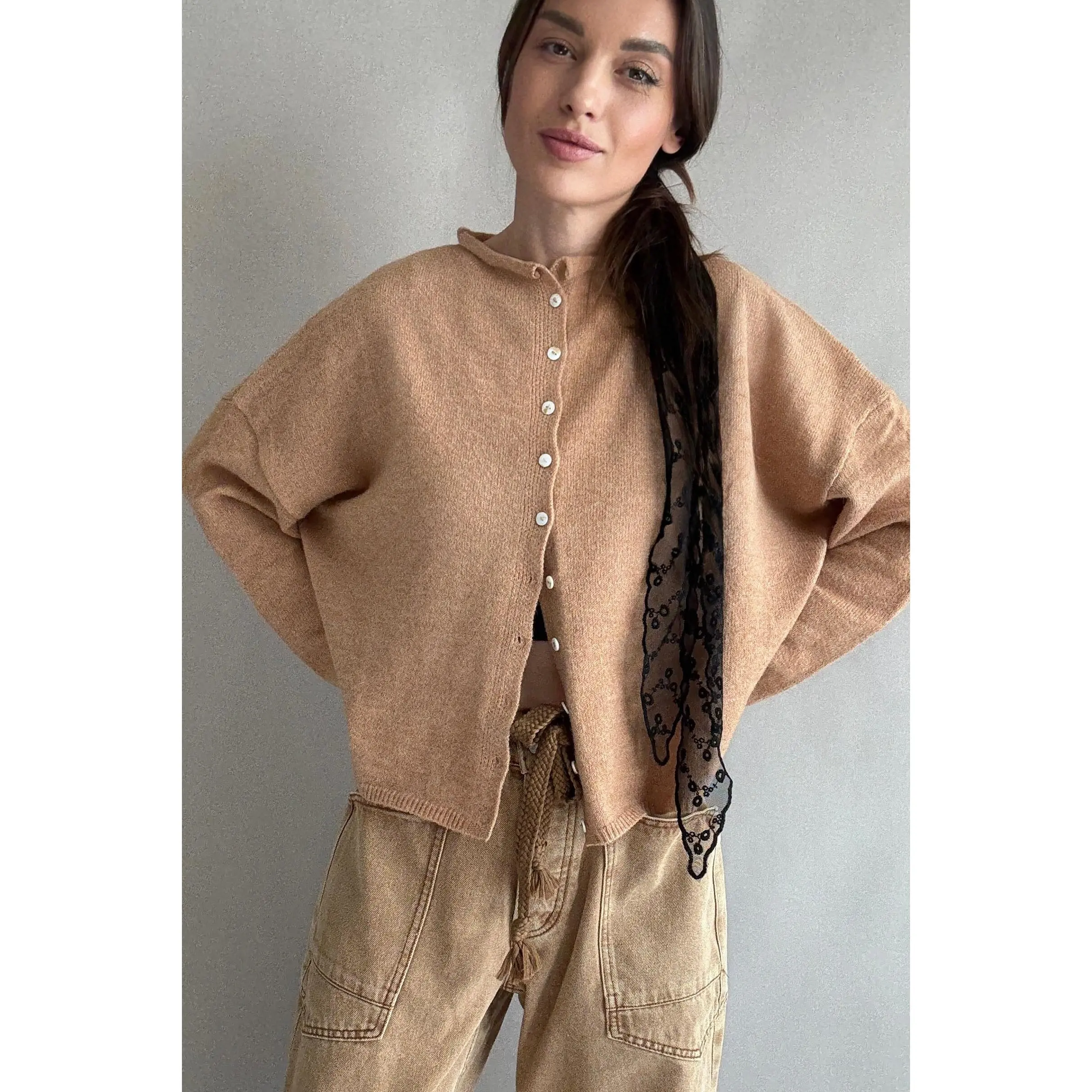 Hailey Button Down Cardigan - Camel