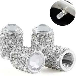 Car Wheel Tire Valve Caps, 4 PCS Bling Tire Valve Caps, Crystal Tire Caps Shinny Rhinestone for Women, Universal Car Dustproof Tire Valve Caps for Cars, Trucks, SUV and Motorcycles