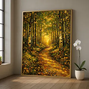 [sale off up to 40%] [Frame Canvas] Gustav Klimt Forest Path Canvas Print, Golden Forest Road Wall Art, Klimt Style Nature Painting, Luxury Art Deco Wall Decor