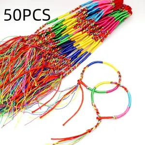 50 Handmade Friendship Bracelets in Assorted Colors, Party Supplies for Festivals, 12 Inch Wrist & Ankle Chains, Random Color Mix for Celebrations, Braided Bracelet, Stackable Bracelets