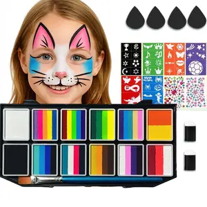 Waterproof Body Paint Face Makeup Washable Professional Cosmetic Cream, 12 Colors Kids Safe Festival Party Costume Design