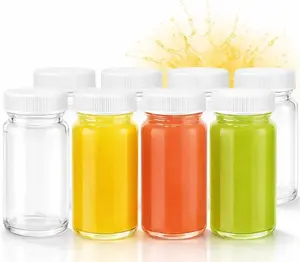 8 Pack Juice Shot Bottles with Caps - Wide Mouth 2 oz Clear Glass Jars for Juicing Beverage Storage Leak Proof Reusable Ginger Shots Bottles Airtight Chemical Free - Brush, Container