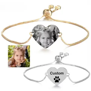 M0115 Personalized Engraving Picture Name Text Bracelet Adjustable DIY Stainless Steel Bracelet Holiday Gift for Men and Women