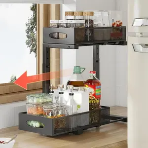 Under Sink Organizer Pull Out Cabinet Organizer Adjustable Height 2 Tier With Sliding Drawers Kitchen Bathroom Organizer and Storage