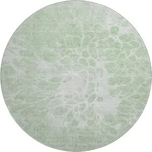 HomeRoots 654599 8 ft. Mint Green & Ivory Dual-Color Abstract Washable Circular Full-Sized Child-Friendly Antislip Round Area Rug with UV Protection, Child-Friendly Area Rugs, Circular Area Rugs