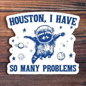 Houston, I Have So Many Problems Sticker, Funny Raccoon In Space, Animal Quote And Saying Sticker, Space Lover Sticker, Meme Sticker