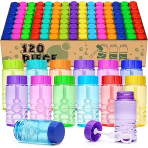 Bubble Solution Novelty Toy, 120 Pcs Neon Bubble Bulk with Wand Attached to the Cap – Kids Favor for Birthday, Carnival Prize Box Filler, Bag Stuffers, Wedding Supplies Gift