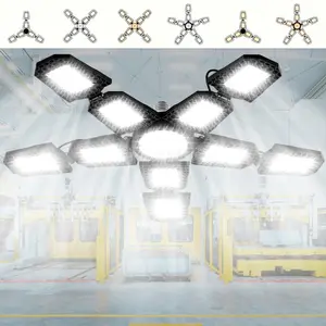 E27 LED, Led Garage Lights, Foldable Deformable Garage Light with 6/8Adjustable Panels 100-277V Indoor Factory Workshop Warehouse Energy Saving Decoration Lighting Parking Lot Storeroom Basement Ceiling No Flicker UFO Shed Hanging Lamp 528Leds