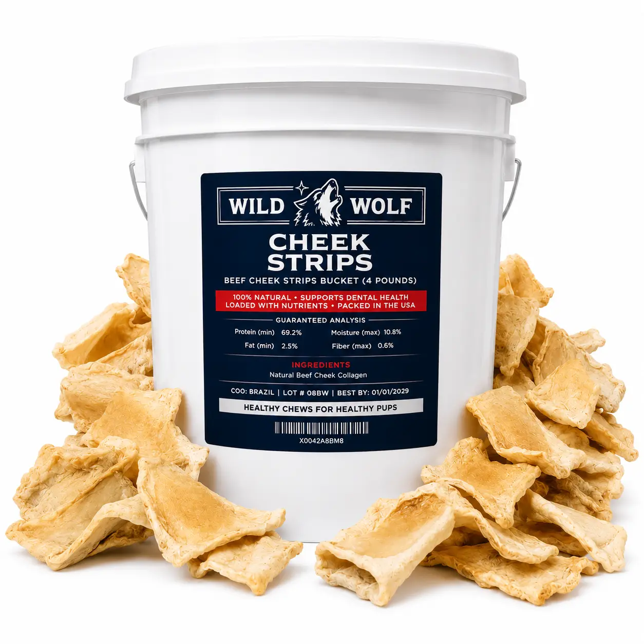 Beef Cheek Strips Bucket (4lbs.) 100% Natural Free Range, Grass Fed Beef - Dog Treats Chews - Dental Sticks Beef Cheek Strips Bucket (4lbs.) 100% Natural Free Range, Grass Fed Beef - Dog Treats Chews - Dental Sticks