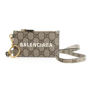 Gucci x Balenciaga Monogram Logo Crossbody Bag with Canvas and Leather in Ebony for Men and Women