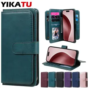 Leather Wallet Case For iPhone XR X XS Max 6 7 8 SE2 SE3 11 Pro 12 13 mini 14 Plus 15 16 Pro Max Flip Card Stand Phone Cover