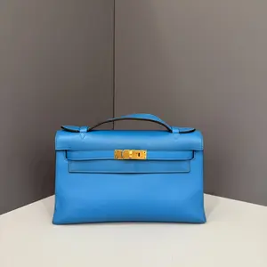 Pre-owned HERMÈS Leather tote bags Hermes Kelly Pochette Swift 0F Bleu Frida (kr011226a1)
