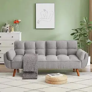 Convertible Tufted Linen Sofa Bed - Comfy, Stylish, and Versatile for Small Spaces - Includes 2 Pillows