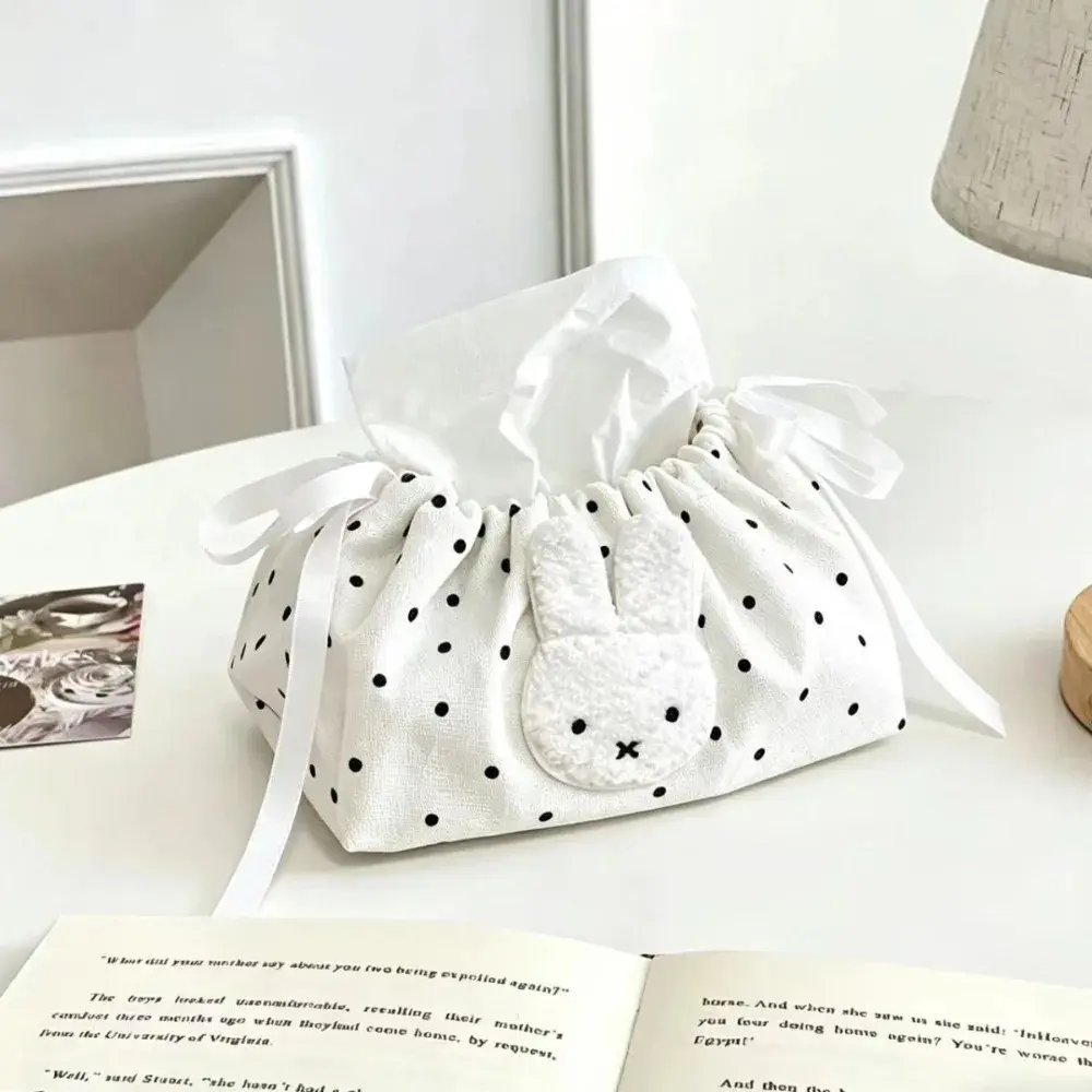 Cute Miffy Wave Embroidery Drawstring Tissue Ins Bedroom Storage Bag Living Room Tissue Box Kawaii Gift Toy