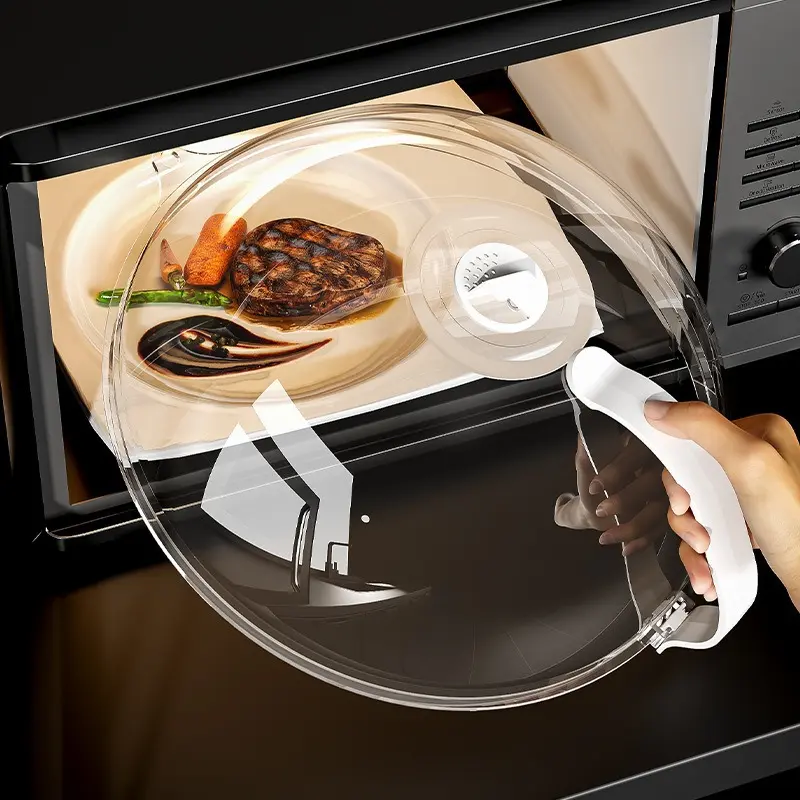 Microwave Splatter Cover for Food, Clear Microwave Splash Guard Cooker Lid with Handle, Plate Cover for Heating Food, Microwave Oven Heating Oil Proof Covers, Safe Plastic, Transparent, PC Material