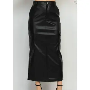 ALANNA BLACK CARGO FAUX LEATHER SKIRT