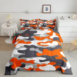 Camouflage Comforter Set, Orange Bedding Set,Microfiber Comforter, Ultra Soft Bed Comforter Set Twin