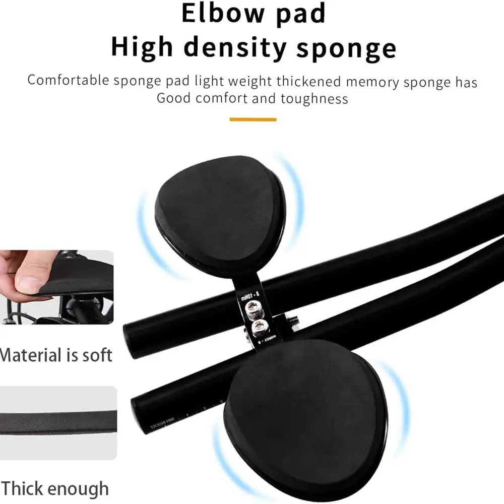 Aluminum Alloy Bicycle Relax Handlebar Bike Aero Bars TT Rest Handle Bars with Thick Elbow Pads Adjustable Arm Rests for Mountain Road Bicycle Long Distance Cycling Tour Bike Accessories