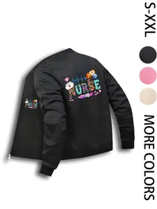 Women's Nurse Jacket, Lightweight Zipper Coat, American Street Print Design, All Seasons Perfect Fit, Casual & Street Style