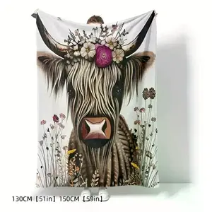 Comfortable Highland Cow Print TShirt Throw Blanket for Cozy Home Office Camping and Travel