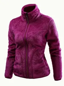Thick Double-sided Wearable Fleece Anti-static Jacket, Casual Solid Color Warm Jacket, Women's Sportswear
