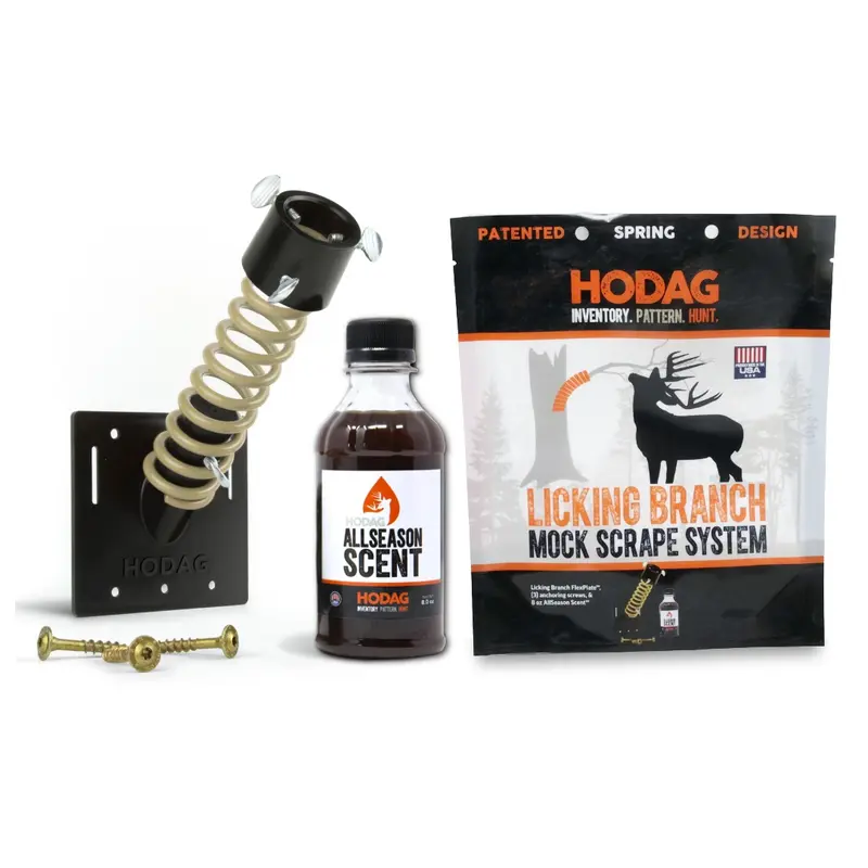HODAG Licking Branch System - Hunting Accessory with Flex Plate, Trail Camera Compatibility, 8 oz All-Season Scent, Effective Mock Scrape Creator, Curiosity-Driving Deer Hunting Gift, Flexplate