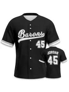 Men's Hip Hop Baseball Shirt #45 Barons, Classic Throwback Jersey, Quick-Dry Breathable Soft Comfort, Sporty Fitted Geometric Design, All Seasons, Sports Top