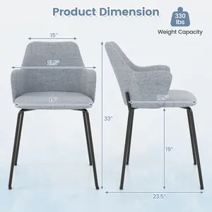 COSTWAY - Dining Chairs Set of 2 with Curved Backrest, Wide Seat and Armrests-Gray