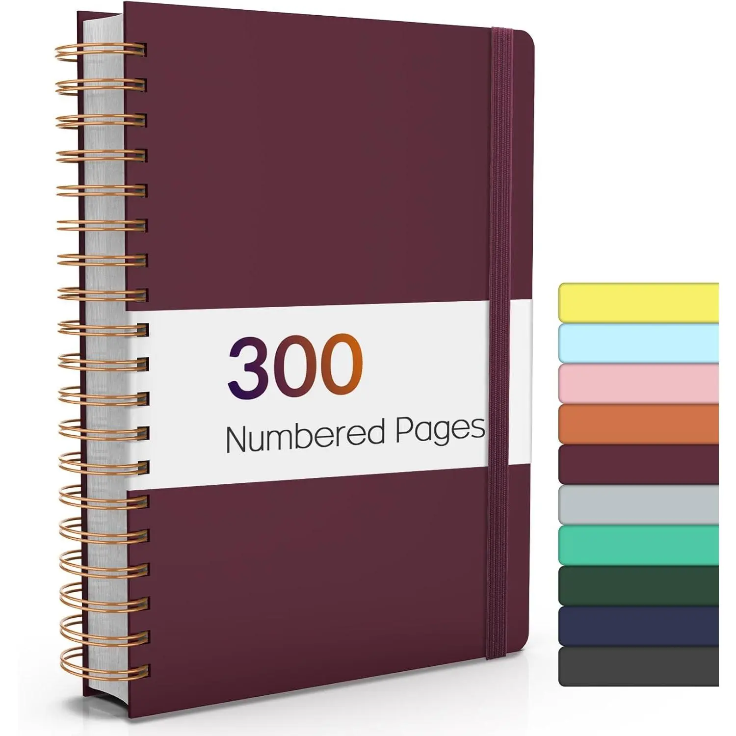 Lined Spiral Journal Notebook with 300 Numbered Pages, B5 College Ruled Thick Journals for Writing with 100GSM Paper, Hardcover Notebooks with Contents for Work, School, Women, Men, Burgundy