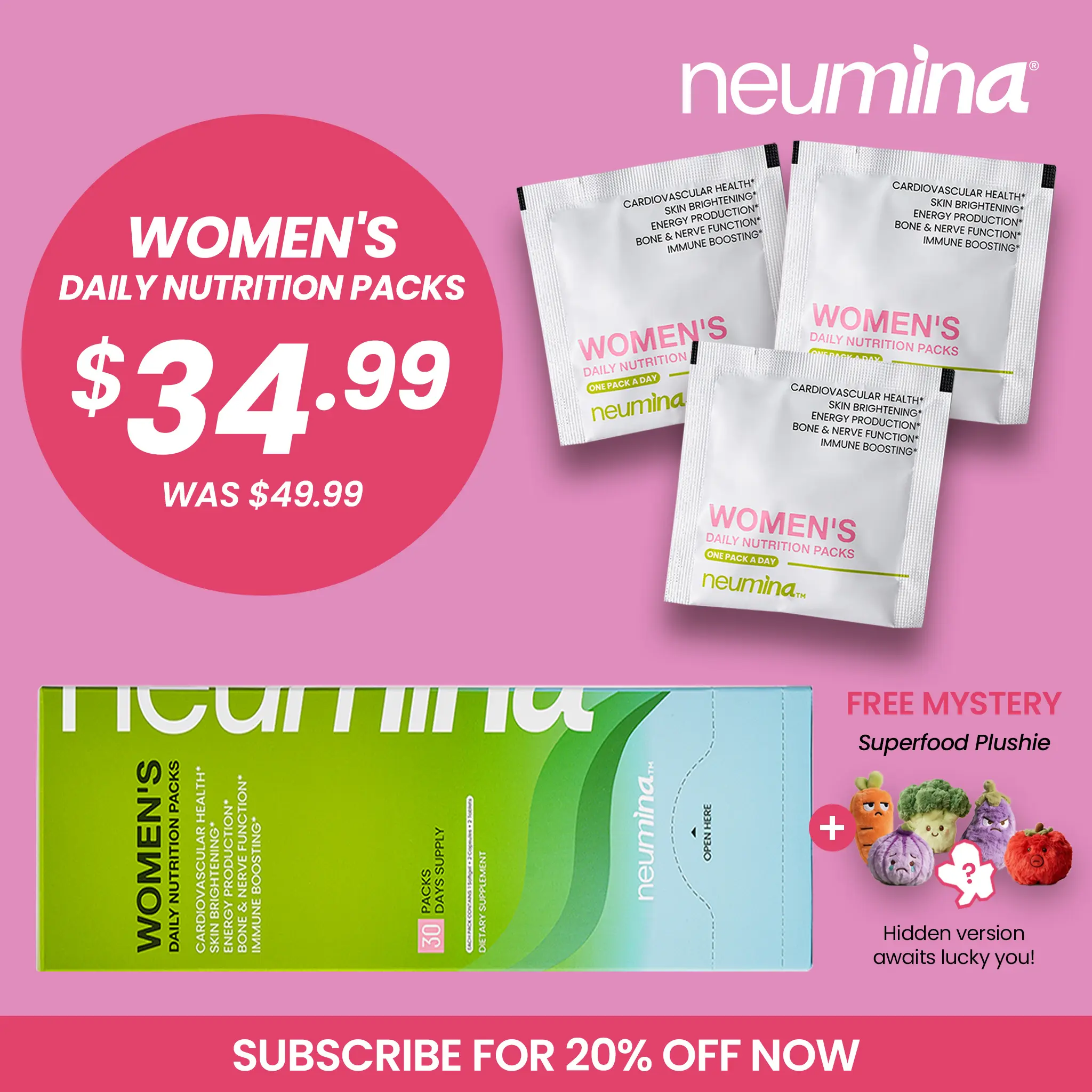 Neumina Women's Multivitamin All-in-One Vitamin Packs for Hair Skin Nails Energy Production Bone Health Stress Relief 30 Servings Made in USA Healthcare Fitness Supplement