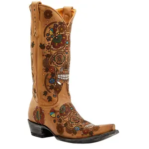 Old Gringo Women's Cavalier Skull And Floral Burnished Tall Western Leather Boot - L 3601-1