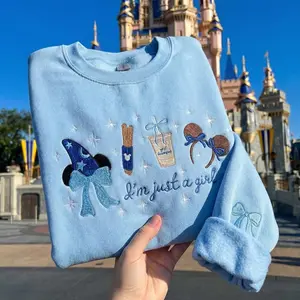 Fantasia Cartoon Embroidered Shirt. Jut a Girl Embroidered Shirt, Coquette Bow Sorcerer Tee, WDW Shirt, Birthday Park Day Outfit